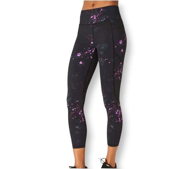 Sweaty Betty SIZE XS Zero Gravity High Waist 7/8 Gym Run Leggings Black Daisy - Picture 1 of 12